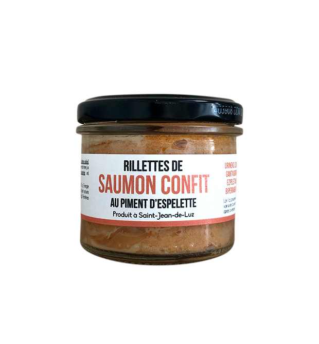 Rillettes de saumon confit au piment...